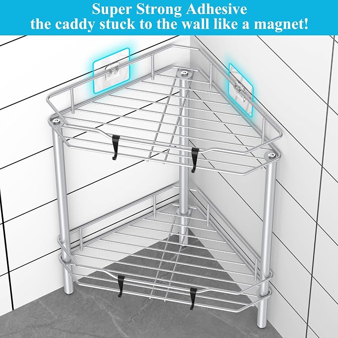 HuggieGems Metal Floor Standing Corner Shower Caddy, 2 Tier - Image 2