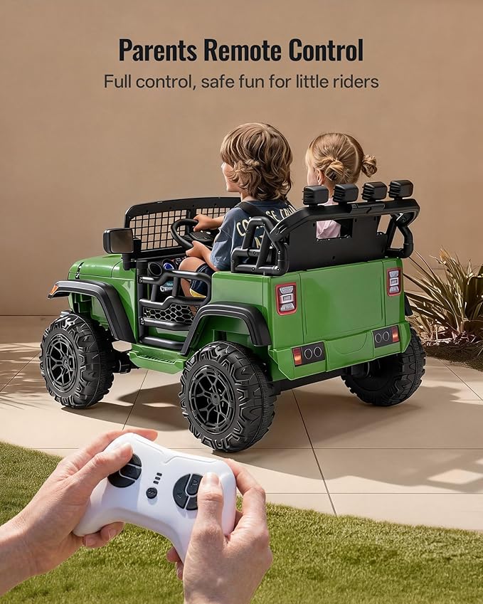 2 Seater Ride on Car Toy, 24V 4WD Electric Car for Kids 4-8 with Remote Control, 4x200W Motors, Capacity 110 lb - Army Green