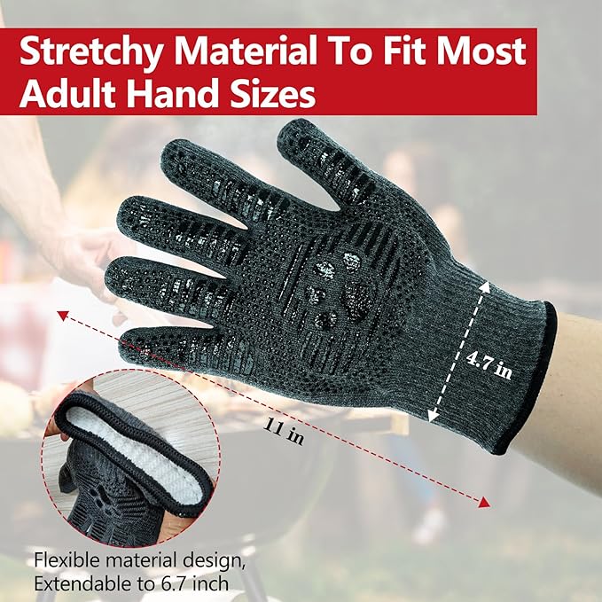 UBeesize BBQ Gloves (Bear Paw), 1472°F Heat Resistant Grill Glove, Fireproof Oven Gloves for Cooking, Non-Slip Fire Glove for Grilling, Barbecue, Smoker, Baking, Frying