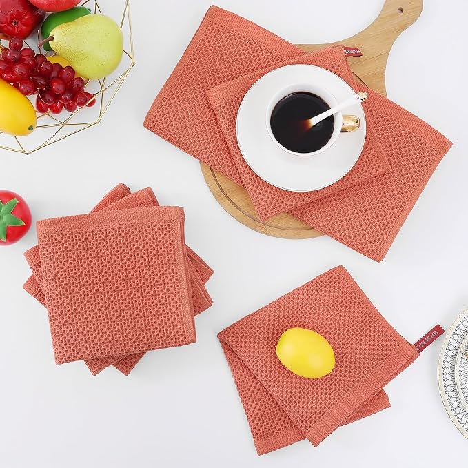 Homaxy 100% Cotton Waffle Weave Kitchen Dish Cloths 6-Pack, Coral | 12 x 12 - Image 7