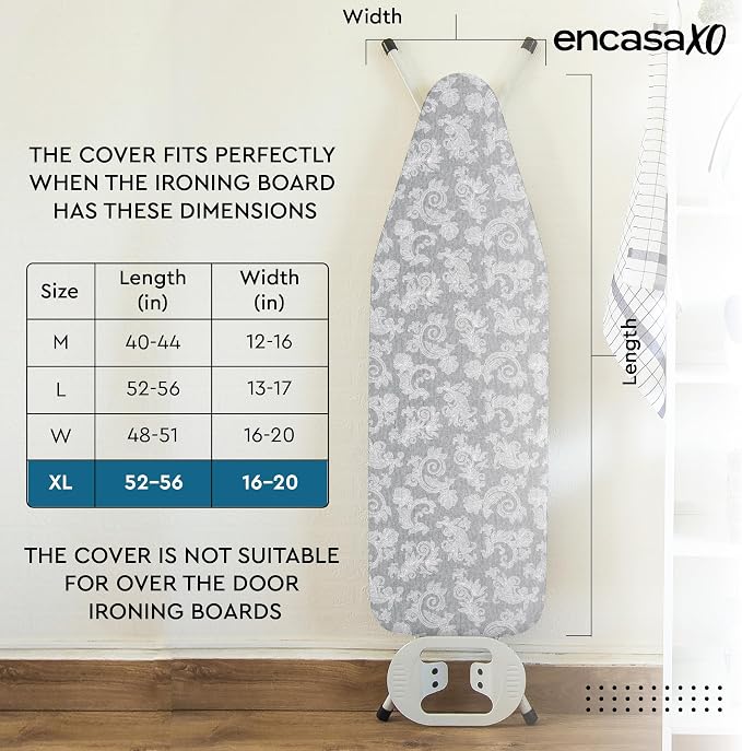 Encasa XO Padded Ironing Board Cover and Pad 54"x18" Grey - Image 2