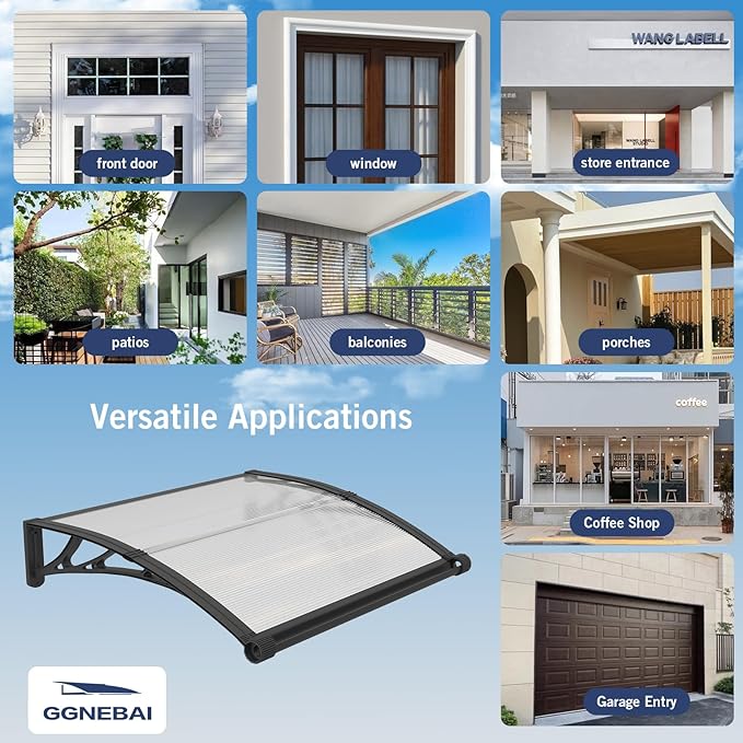 Awning for Door Entrance with Drainage Sink,32x40 Inch Awnings for Doors,Window Canopy Exterior with Plastic Steel Bracket,Polycarbonate Cover,UV,Rain,Snow Protection for House,Porch,Patio,Deck