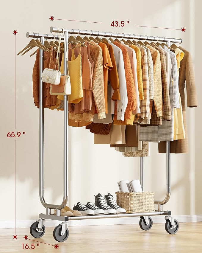 Sakugi Heavy Duty Stainless Steel Rolling Clothes Rack - Image 3