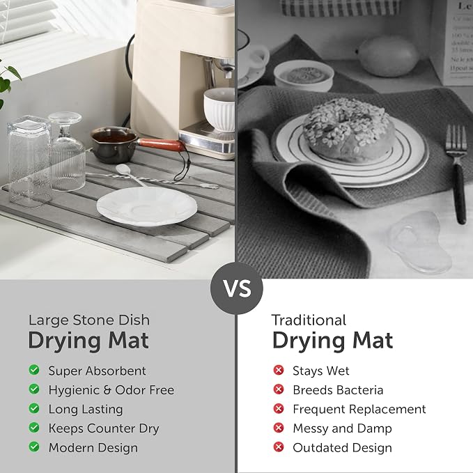 Large Stone Dish Drying Mat for Kitchen Counter, Natural Quick Dry Stone Dishes - Image 8