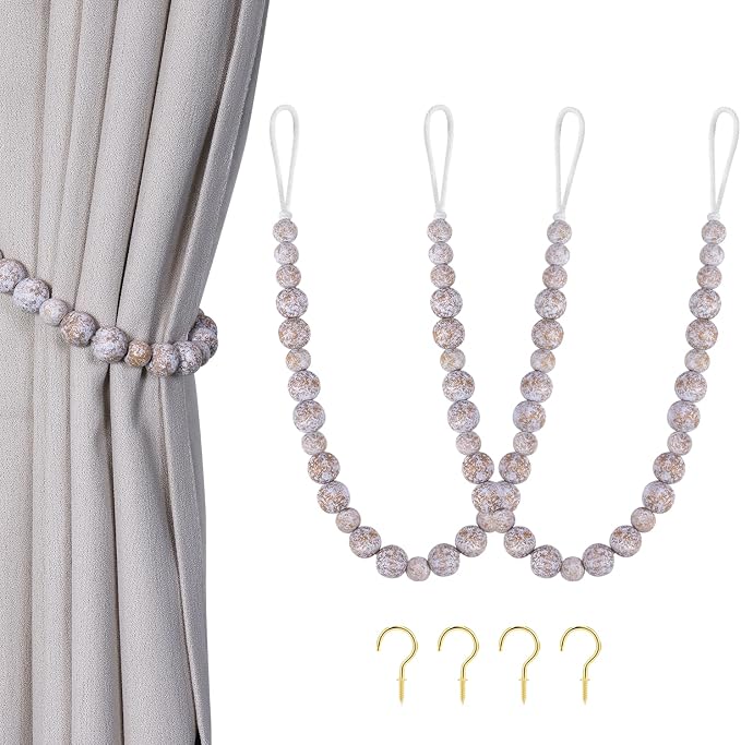 KLOGTSIND Wood Bead Curtain Tiebacks, 2 Pack Curtain Tie Backs by KLOGTSINDDirect