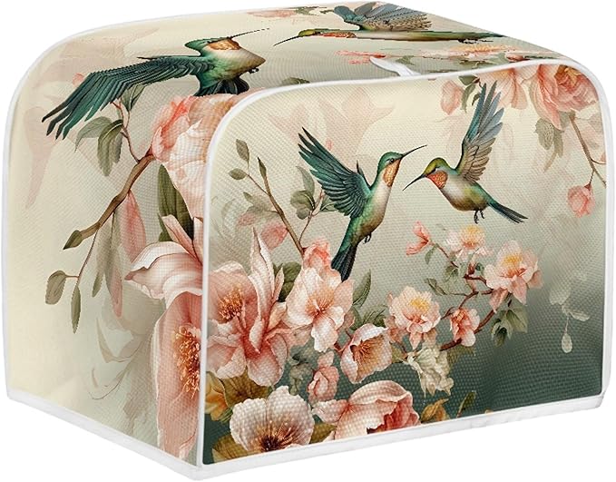 Hummingbird Flower Print 2 Slice Toaster Cover Dustproof Fingerprint Protectors Kitchen Accessories Decor