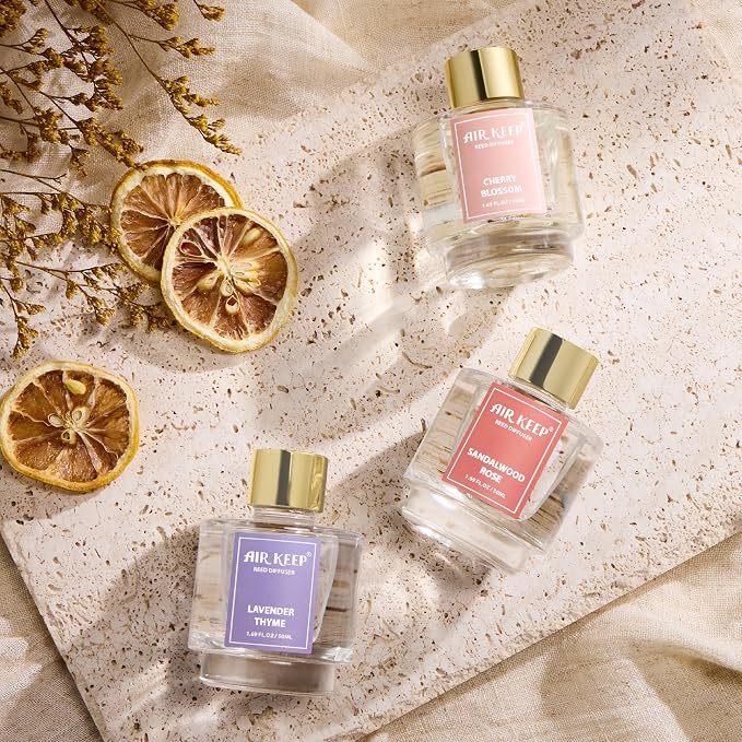 Reed Diffuser Set of 3, Lavender Thyme Sandalwood Rose Cherry Blossom Oil Reed - Image 3