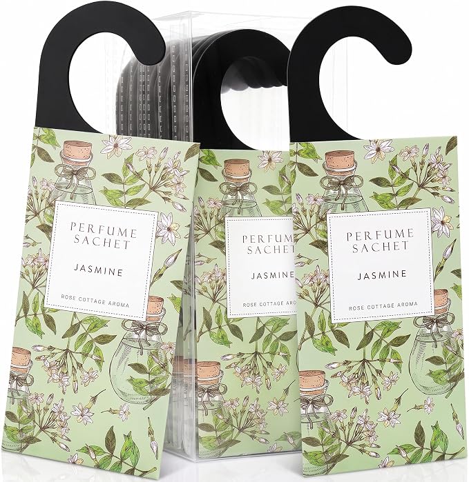 Large 12 Packs Jasmine Hanging Scented Sachets Long-Lasting Closet Deodorizer by ROSECOTTAGE