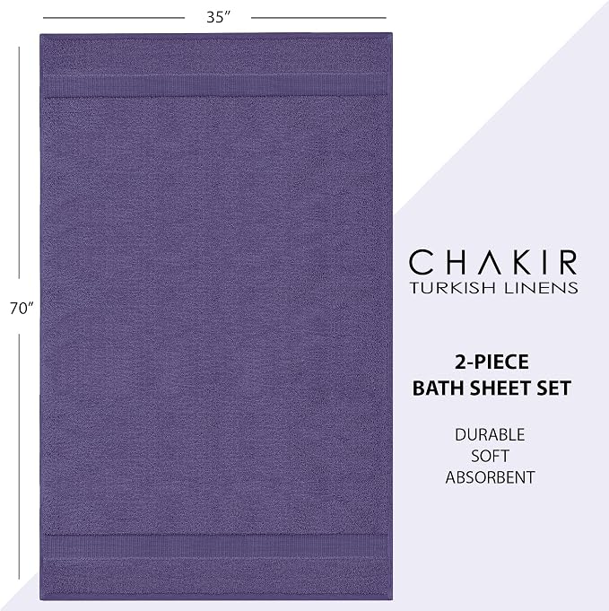 Chakir Turkish Linens 100% Cotton 2-Pack Bath Sheets 35x70, Plum | Premium - Image 6