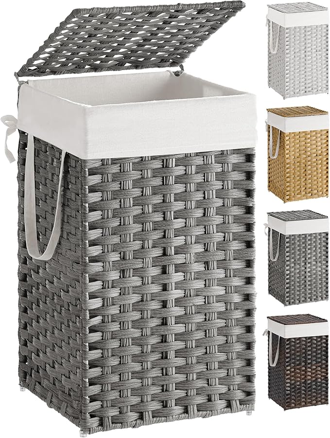 SONGMICS Laundry Hamper with Lid, 17.2 Gallon Synthetic Rattan Clothes Laundry by Unknown