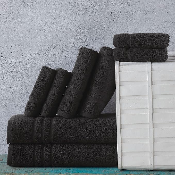 Black 6 Pack Bath Towels Sets Linen - Image 6