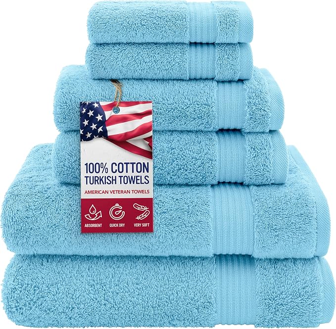 American Veteran Towel, 100% Cotton Turkish 6 Piece Towel Set Luxury Towels Set by AmericanVeteranTowel