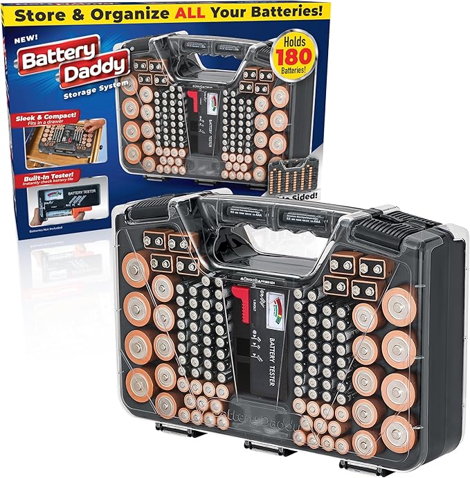 Battery Daddy Storage & Organizer Case w/Tester, Stores & Protects Up to 180 by Ontel