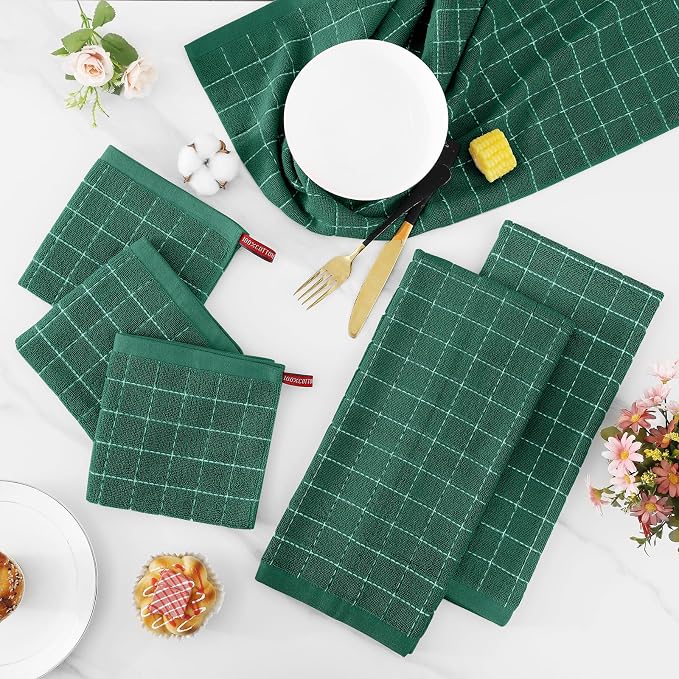 Homaxy Kitchen Towels and Dishcloths Set, Dark Green - Image 6