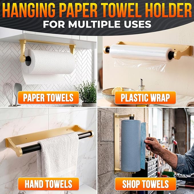 Gold Paper Towel Holder Under Cabinet, Space-Saving - Image 5