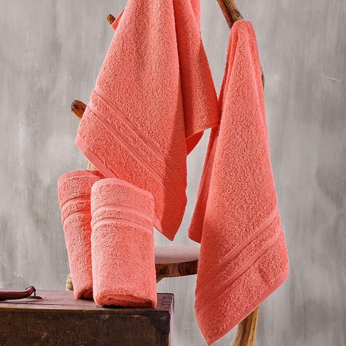 Hawmam Linen Coral Orange Hand Towels 4 Pack Turkish Cotton Premium Quality - Image 2