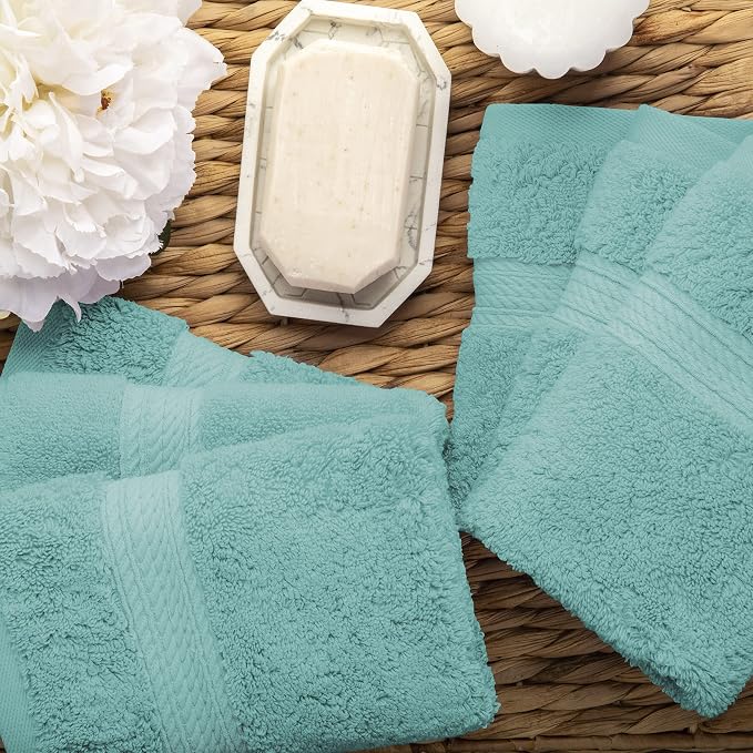 SUPERIOR Egyptian Cotton Plush & Absorbent, Face Towel Set of 6, Turquoise | - Image 4