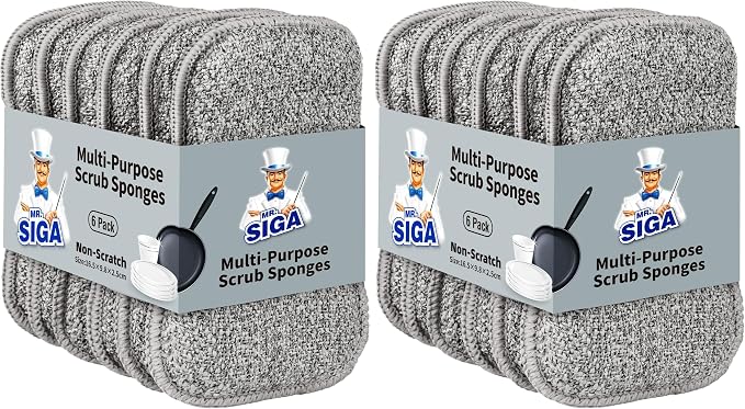 MR.SIGA Dual-Sided Scrub Sponges, Long Lasting, Reusable Dishwashing Sponges by MRSIGA