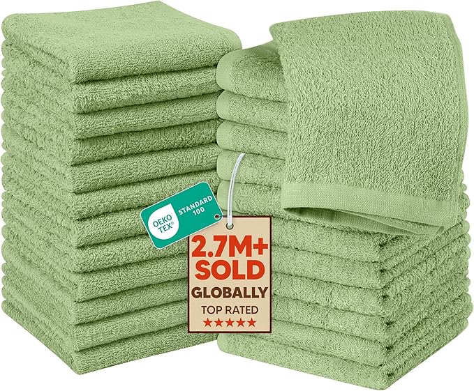 Utopia Towels 24 Pack Washcloths, 12x12 in, 100% Cotton, Sage Green | Premium by Unknown