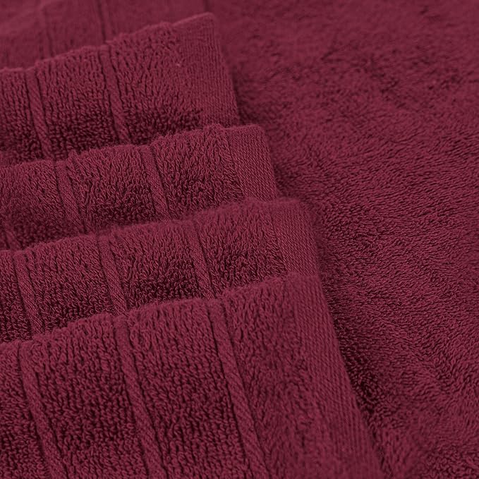 8 Piece Towel Set, 2 XL Bath, 2 Hand, 4 Washcloth, Burgundy | 100% Cotton - Image 7