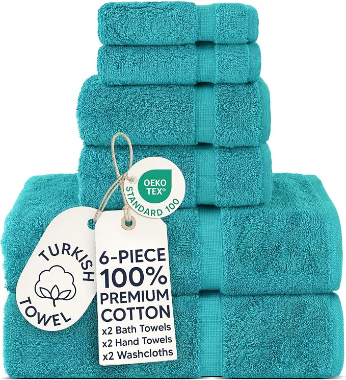 Chakir Turkish Linens 100% Cotton 6-Piece Towel Set, Aqua | Premium Turkish by ChakirTurkishLinens