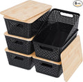 Storage Bins with Lids 6 Packs, Plastic Storage Bins with Bamboo Lids by Unknown