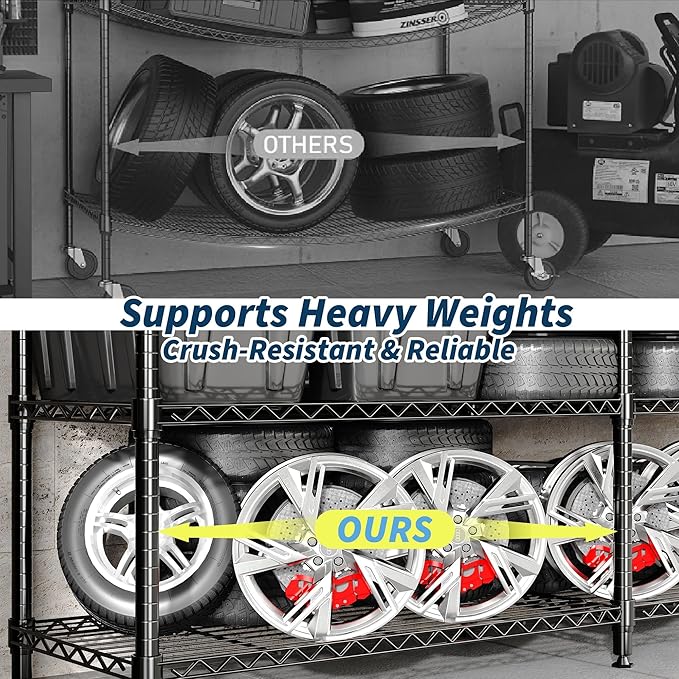 GarveeLife 70" H Storage Shelves L-Shaped 1325 LBS Heavy Duty Metal Shelving 4-Tier Wire Shelving for Corner Storage Rack Adjustable Pantry Shelf for Kitchen Pantry, 70.8" W x 59.4" H x 15.7" D