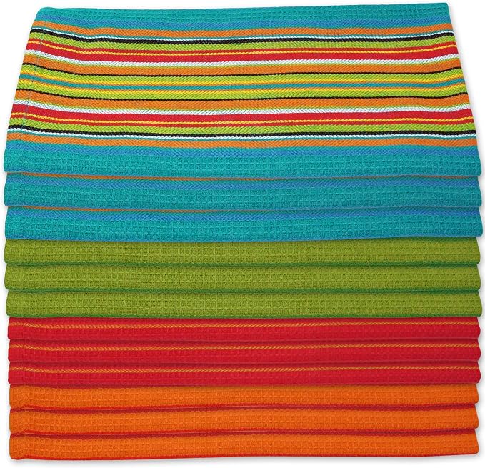 Salsa Stripe Kitchen Dish Towels | 100% Natural Absorbent Cotton Waffle Towels by AuntiEmsKitchen