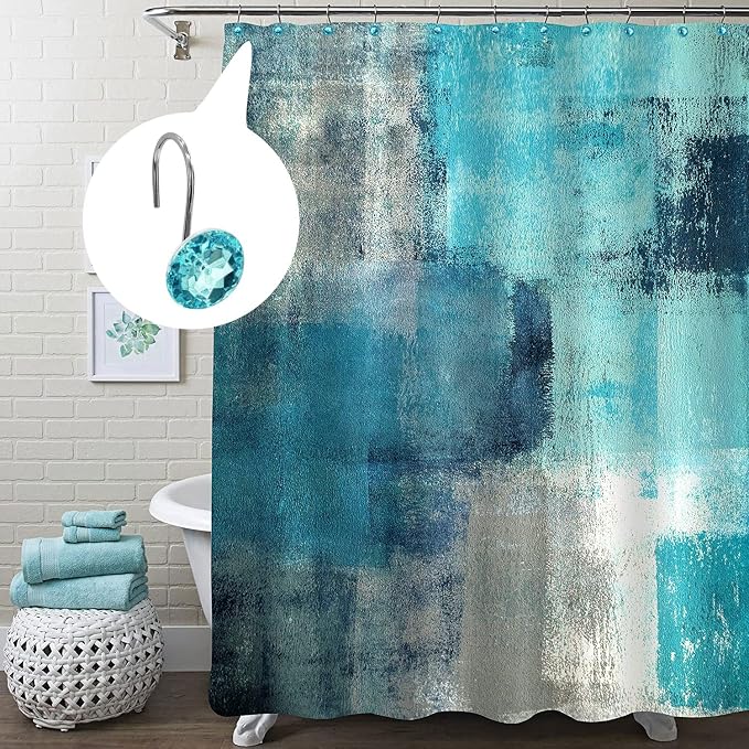 Aqua Diamond Crystal Bling Shower Curtain Hooks Rings - Image 2