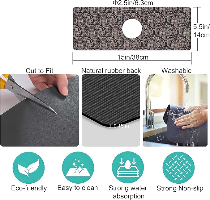 Kitchen Sink Splash Guard Faucet Mat Super Absorbent Fast Drying Mat Sink - Image 4