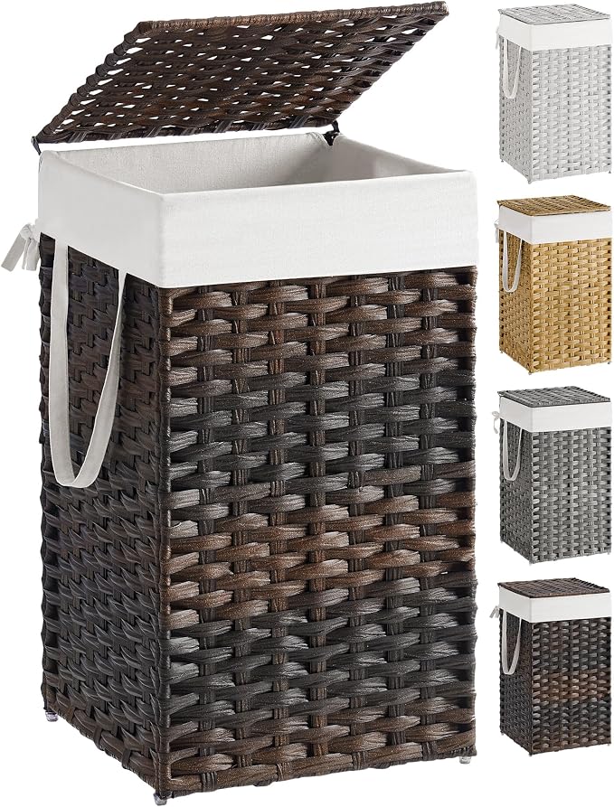 SONGMICS Laundry Hamper with Lid, 17.2 Gallon Synthetic Rattan Clothes Laundry by Unknown