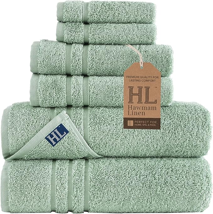 Hawmam Linen Green 6 Piece Bath Towels Set by HawmamLinen