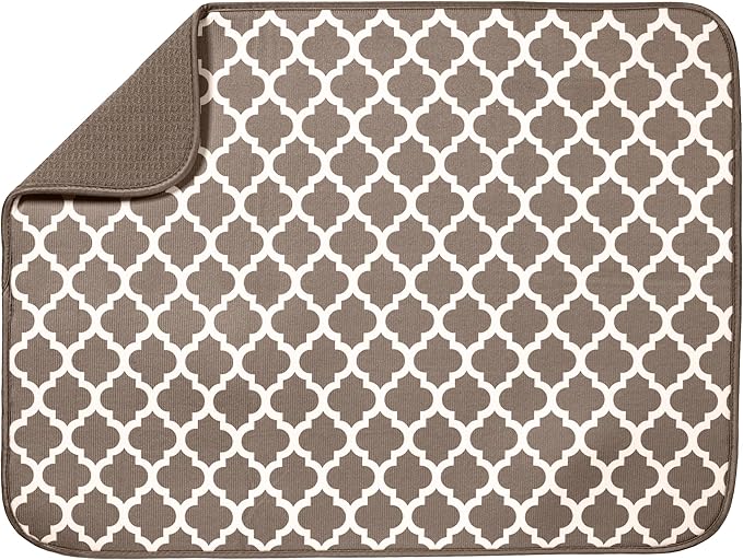 S&T INC. Dish Drying Mat, Tan Trellis | Absorbent Microfiber, Extra Large by STINC