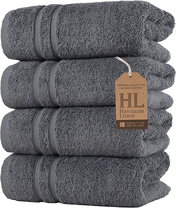Hawmam Linen Cool Grey Hand Towels 4-Pack by HawmamLinen