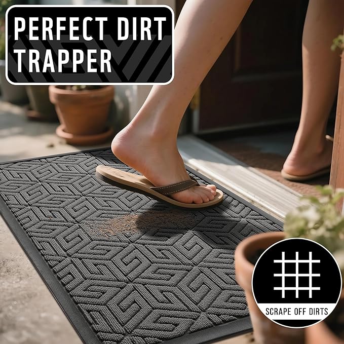 Yimobra Doormat Outdoor Entrance 29.5x17, All-Weather Waterproof Outdoor Mats for Front Door, Non Slip Welcome Door Mat for Patio Proch Outside Entryway Indoor, Gray