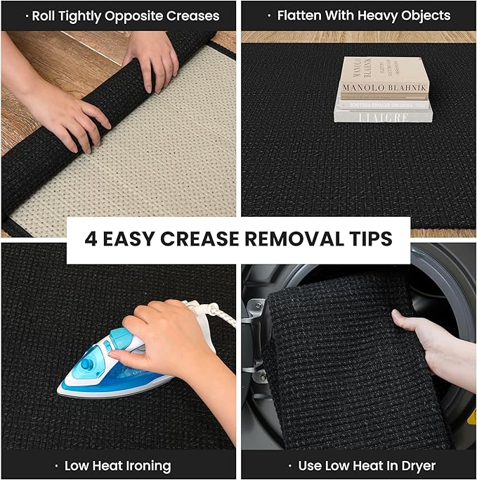 IOHOUZE Washable Area Rug 4x6 Non Slip Rubber Backed Woven Rugs for Entryway Indoor Bedroom Rugs Kitchen Rug Floor Throw Carpet for Entrance Front Door Living Room, Black/Grey