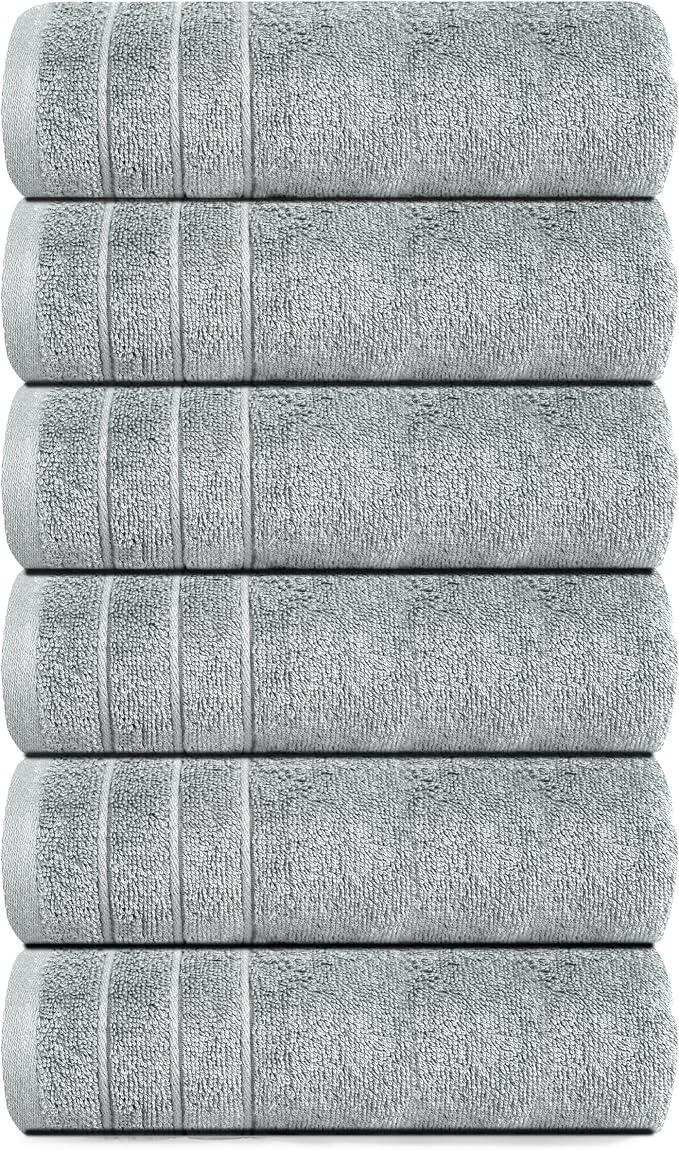 6 Piece Hand Towels Set 16 x 28 Inches, Cool Grey | 100% Cotton, Lighter Weight - Image 8