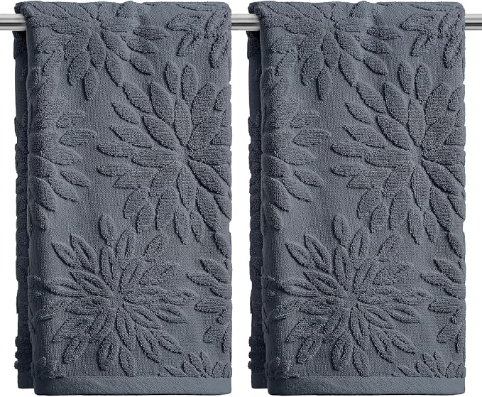 Artoid Mode 2 Pcs Grey 3D Dahlia Floral Jacquard Hand Towels by ArtoidMode