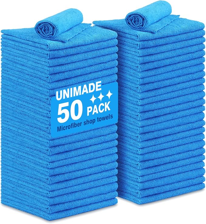UNIMADE Shop Towels Rags, 50 Pack Reusable Microfiber Cleaning Cloth by Unimade