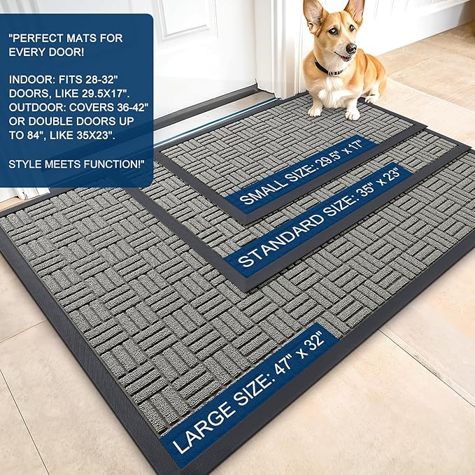 OLANLY Front Door Mat Outside Entrance 71x23, Absorbent, Heavy Duty Sturdy Natural Rubber Doormat Indoor Outdoor, Non-Slip, Stain and Fade Resistant, Low Profile Floor Mat for Entryway, Modern Gray