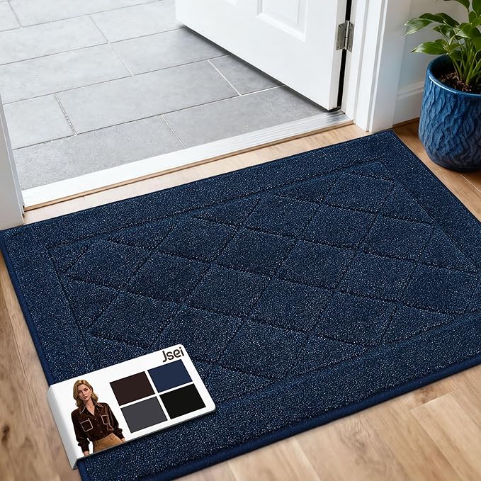 JSEI Dirt Trapper Door Mat 24"x36", Non-Slip Washable Entryway Mats, Dog Door Mat, Stain Resistant and Absorbent Floor Mats, Low Profile Welcome Mat for Front Back Door, Navy Blue