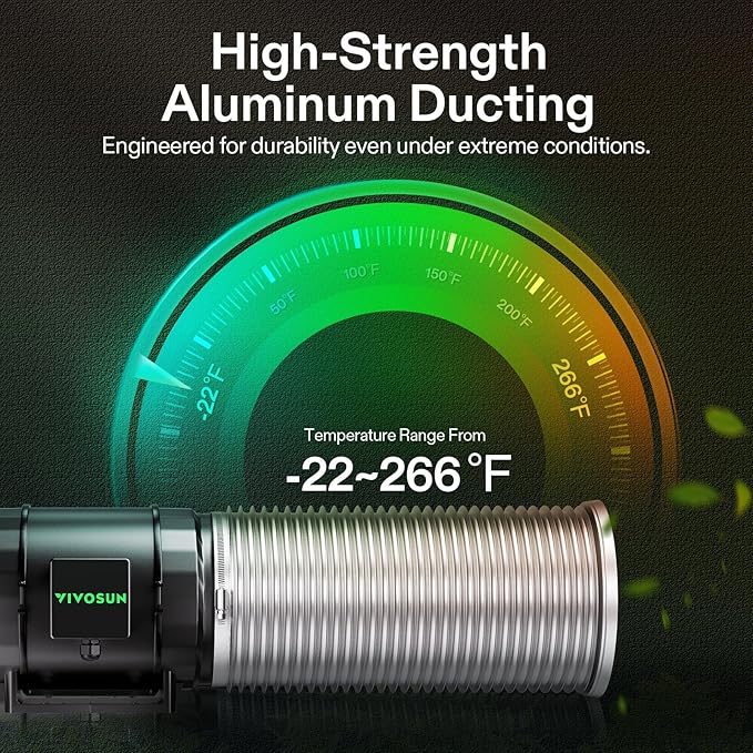 VIVOSUN 8 Inch 8 Feet Flex Air Aluminum Ducting, Dryer Vent Hose for HVAC Ventilation, Exhaust, Duct Fan Systems, Silver Flexible Air Duct w/ 2 Clamps