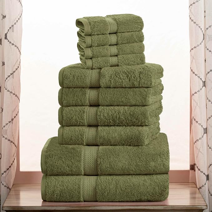 Superior Egyptian Cotton Plush Absorbent, 10 Piece Set, Forest Green | Quick Dry - Image 2