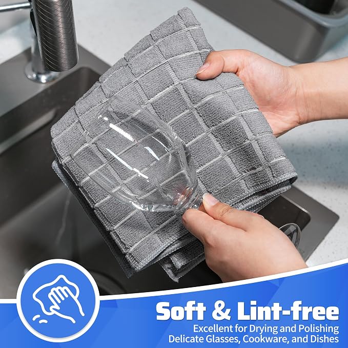 Kitchen Towels, 8 Pack Microfiber Cleaning Cloth, 270 GSM Checkered All-Purpose - Image 4