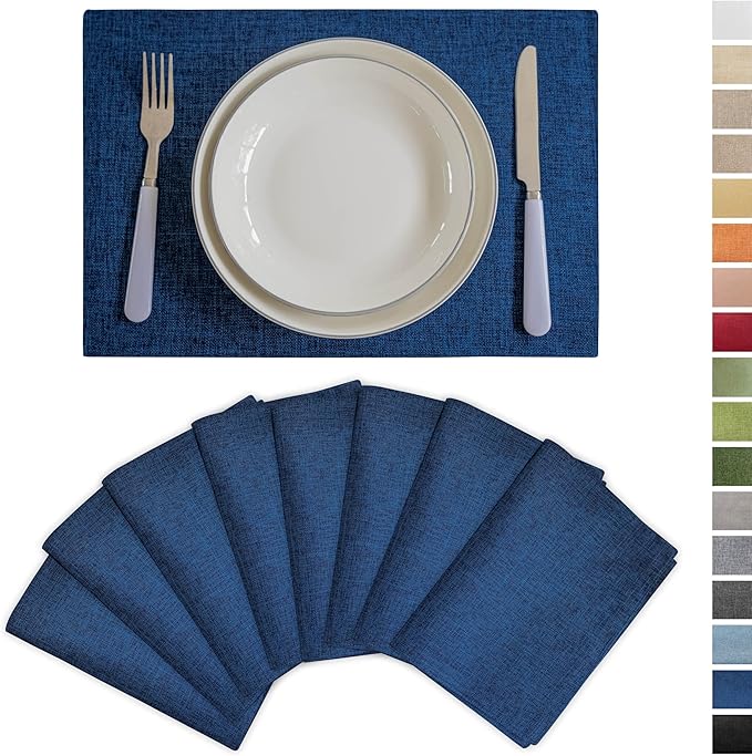 Demetex Navy Blue Place Mats Set of 8 Modern Wipeable Placemats Heat Resistant Table Mats for Holiday Picnic Dinner, 13x19 inch, Navy Blue