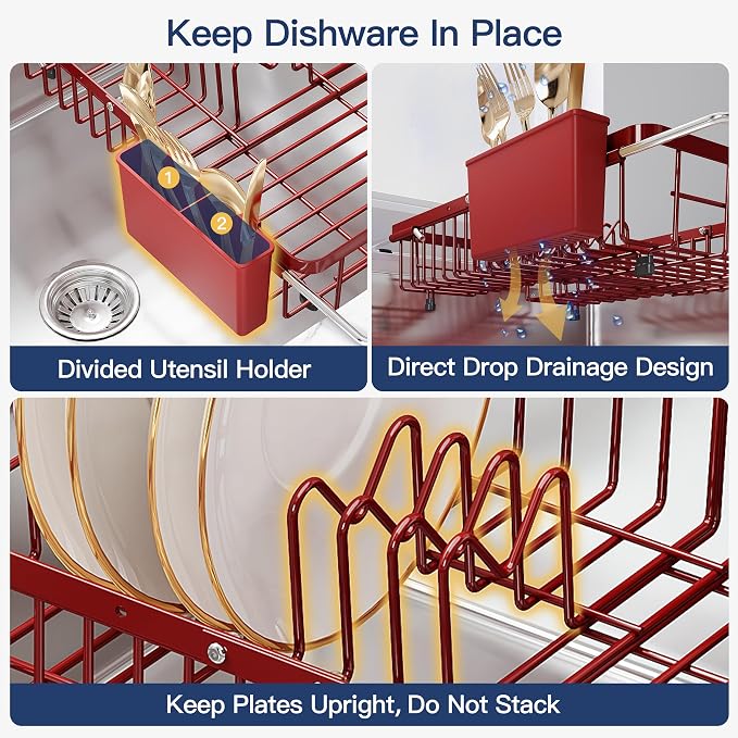 JASIWAY Red Dish Drying Rack Over the Sink - Image 9