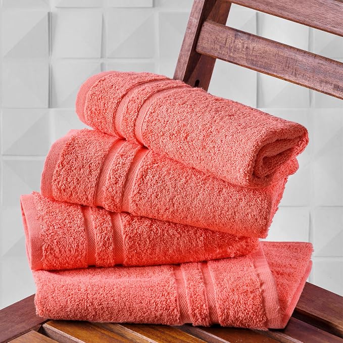 Hawmam Linen Coral Orange Hand Towels 4 Pack Turkish Cotton Premium Quality - Image 5