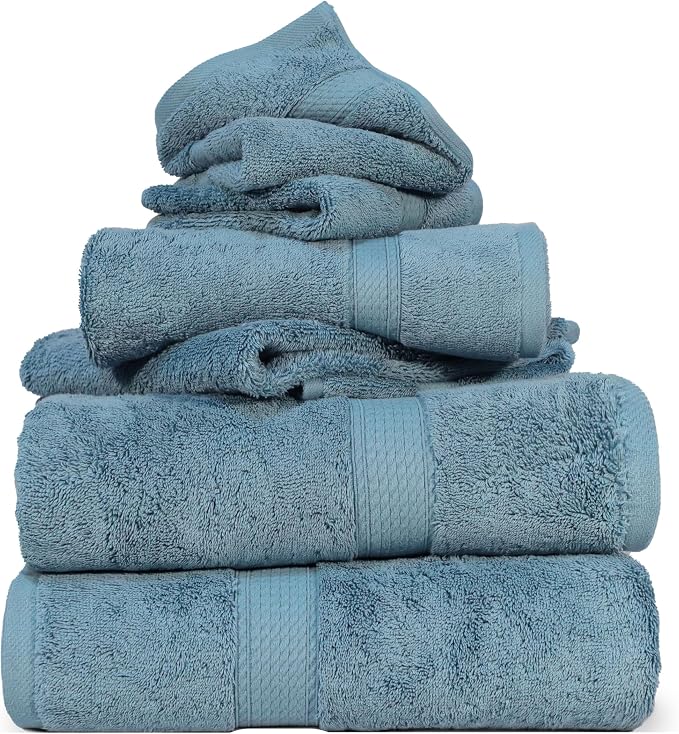 SUPERIOR Egyptian Cotton Ultra Plush & Absorbent, 6 Piece Set, Denim Blue | - Image 2