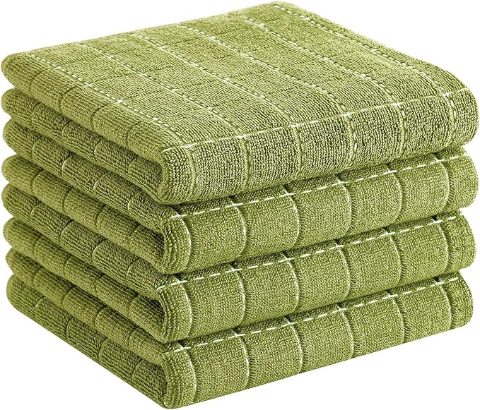 Homaxy 100% Cotton Terry Kitchen Towels, 4 Pack, Olive Green by Homaxy