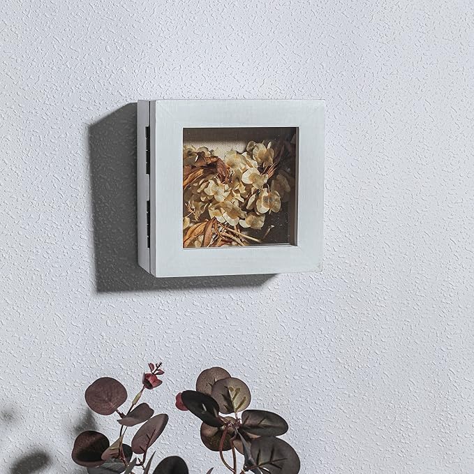 Freezing point Shadow Box Frame 5x5 Shadow Boxes Display Case with Linen Back Memorabilia Awards Medals Bouquet Photos Picture Badge Wedding Memory Box for Keepsakes Small Pin Board White